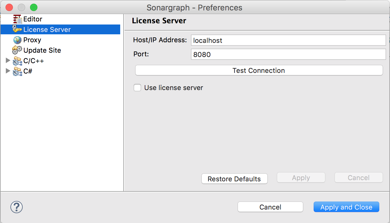 License Server Preferences