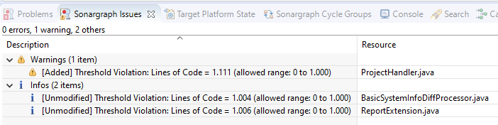 Sonargraph Issues in Eclipse with Baseline Applied
