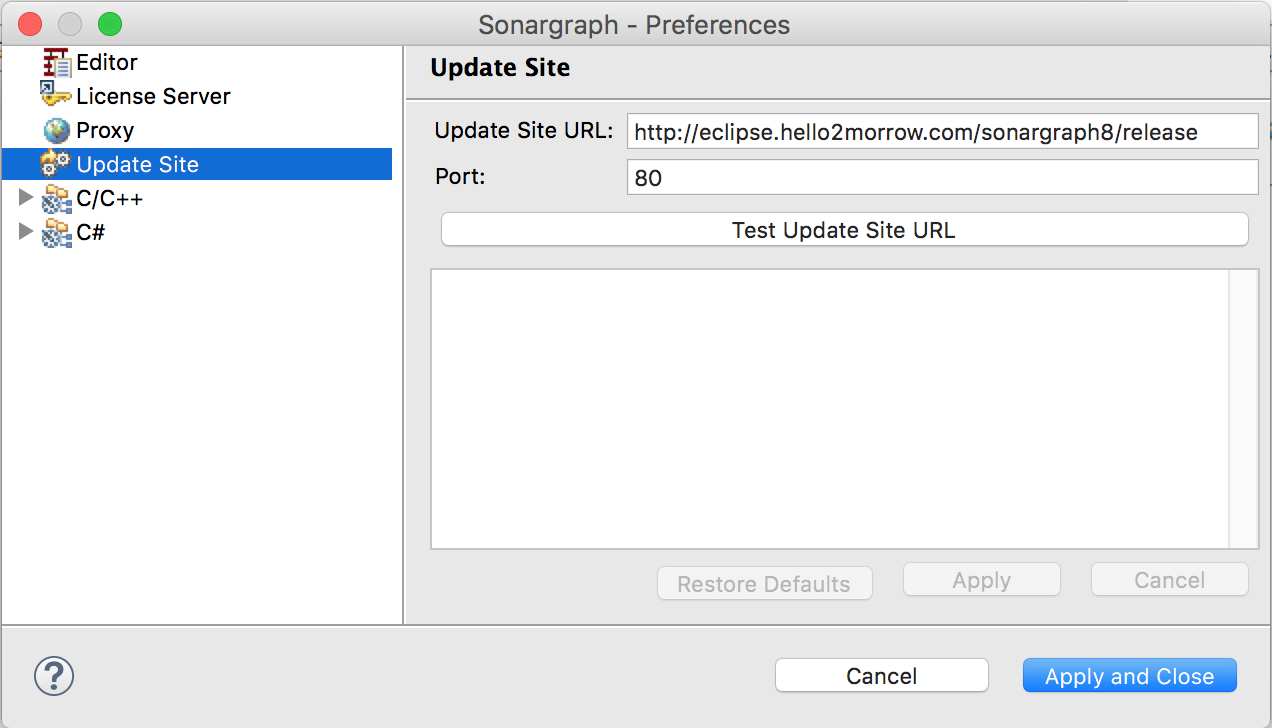 Update Site Preferences