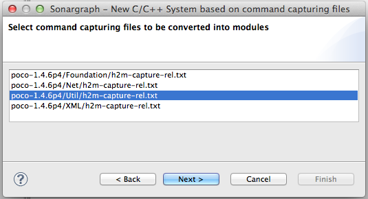 Select C++ modules to import from capturing files